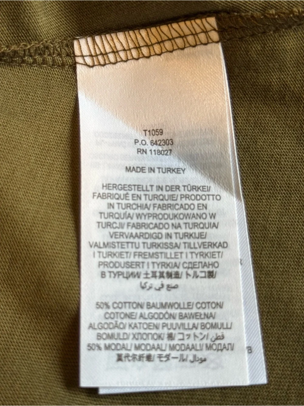 Boden Long Puff Sleeve Olive Green Cotton/modal Jersey Crew Neck Top, size 12